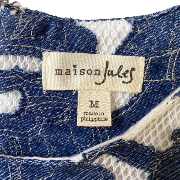 Maison Jules Fit & Flare Dress Cotton Lining With Mesh/Floral Applique Overlay M - Picture 4 of 9